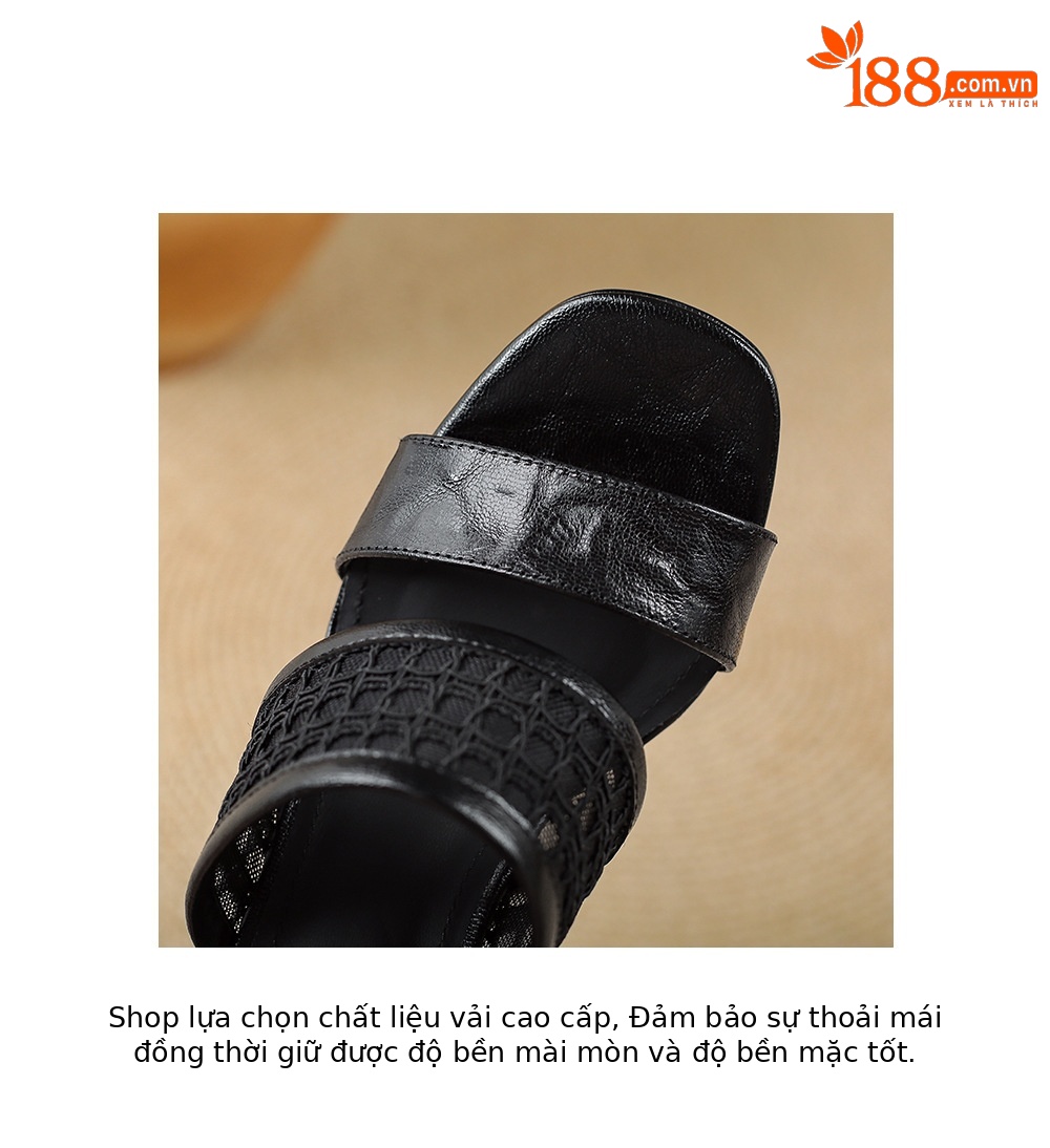 Sandal cao gót nữ đế xuồng mũi vuông đính đá quai ngang — màu đen, màu trắng ngà chi tiết 18