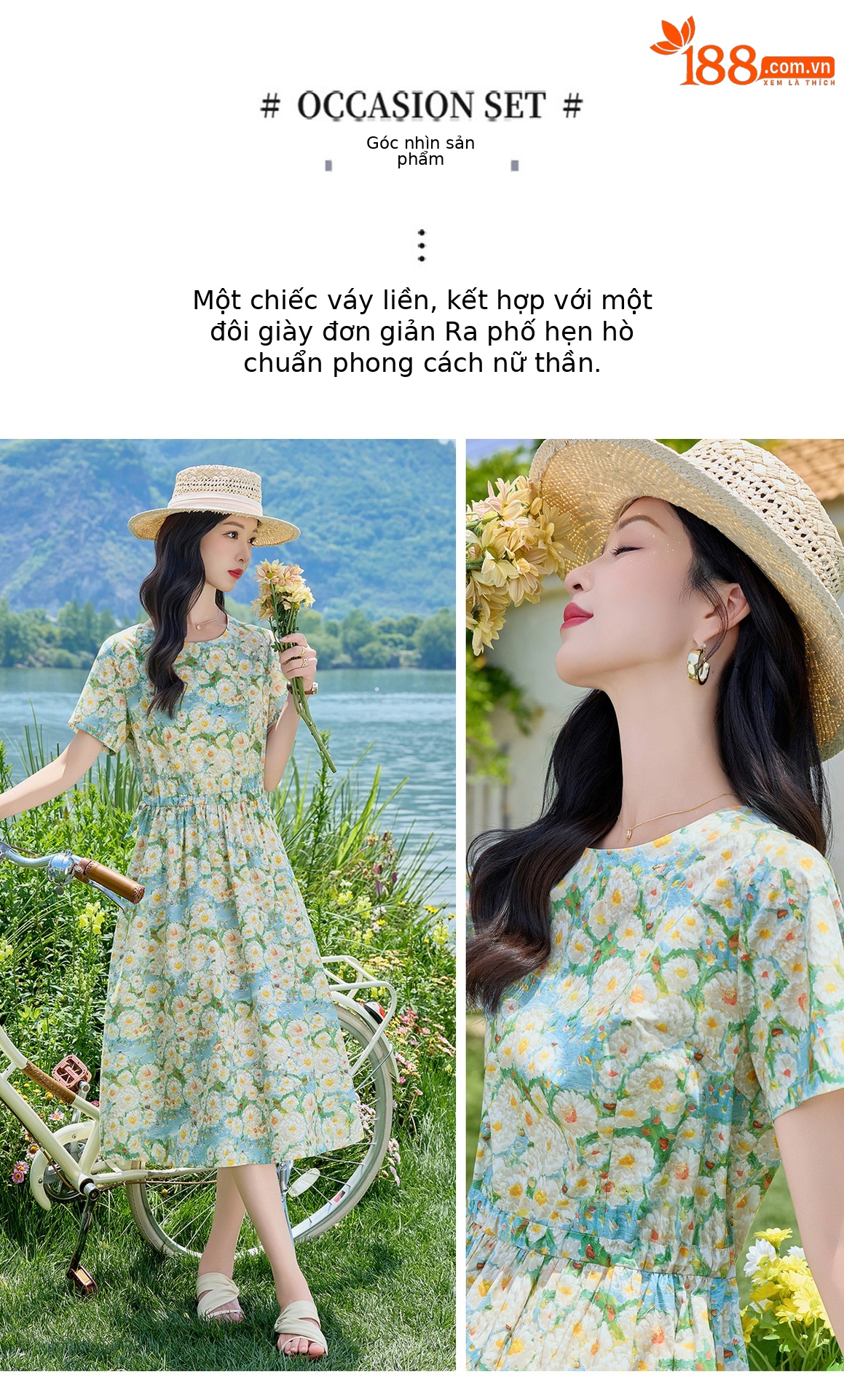 Đầm maxi nữ thắt eo họa tiết hoa nhí màu xanh lá dáng suông dài — Xanh lá cây nhạtcolor chi tiết 2