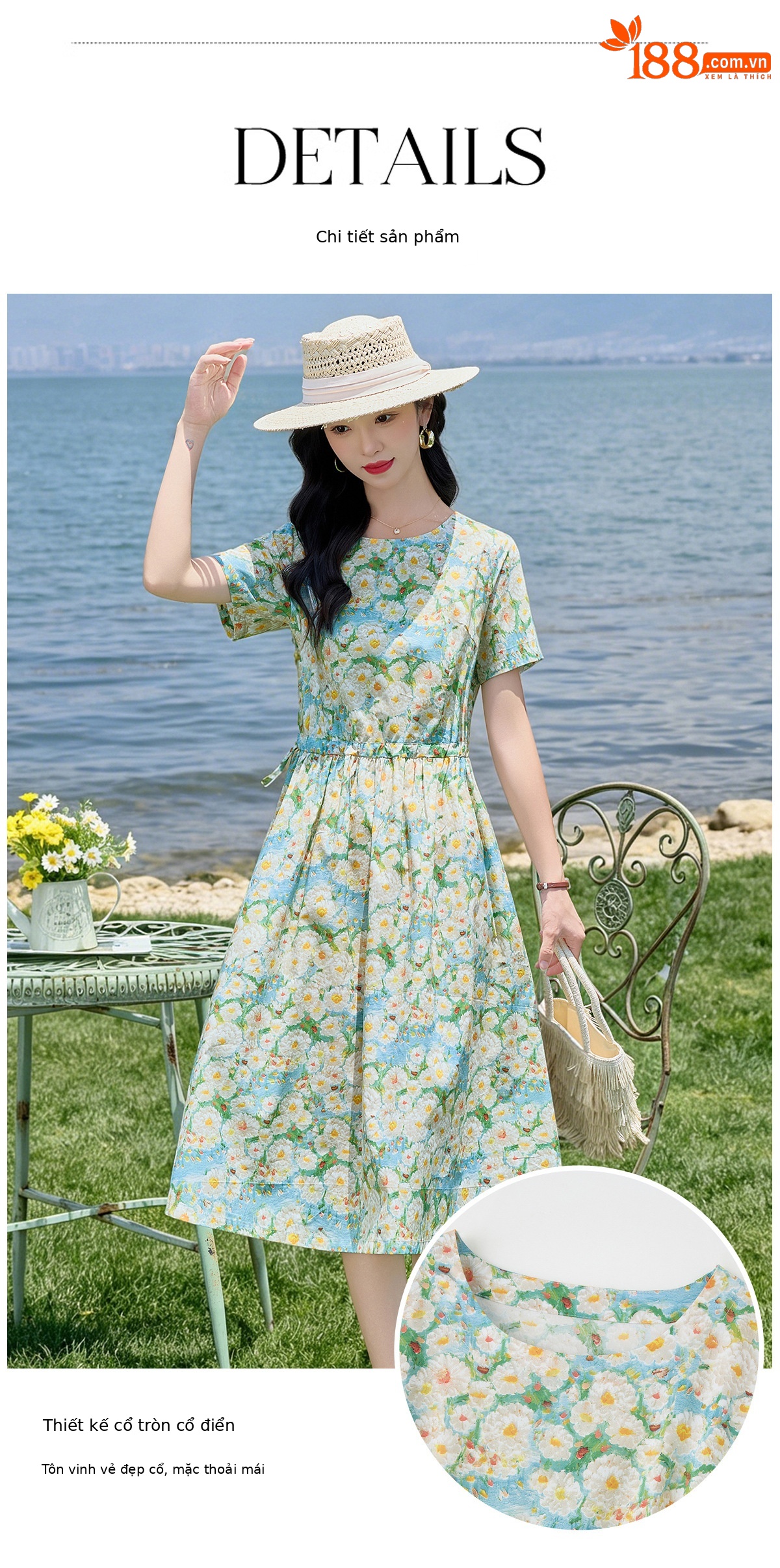 Đầm maxi nữ thắt eo họa tiết hoa nhí màu xanh lá dáng suông dài — Xanh lá cây nhạtcolor chi tiết 7
