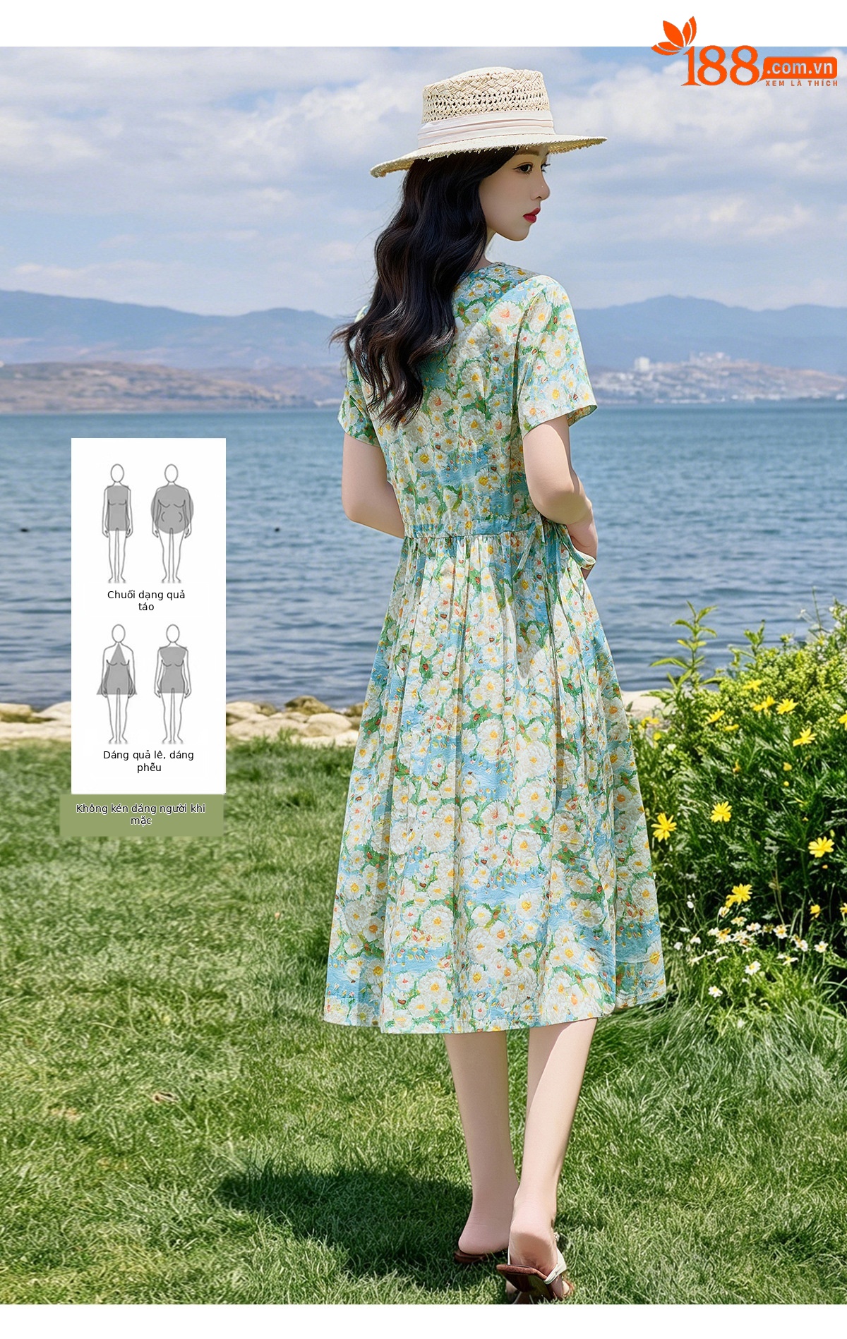 Đầm maxi nữ thắt eo họa tiết hoa nhí màu xanh lá dáng suông dài — Xanh lá cây nhạtcolor chi tiết 9