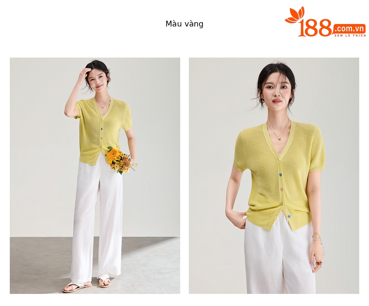 Áo cardigan nữ cổ V dệt kim sợi lanh siêu mịn, cúc màu, thoáng mát mùa hè — xanh lam chi tiết 18