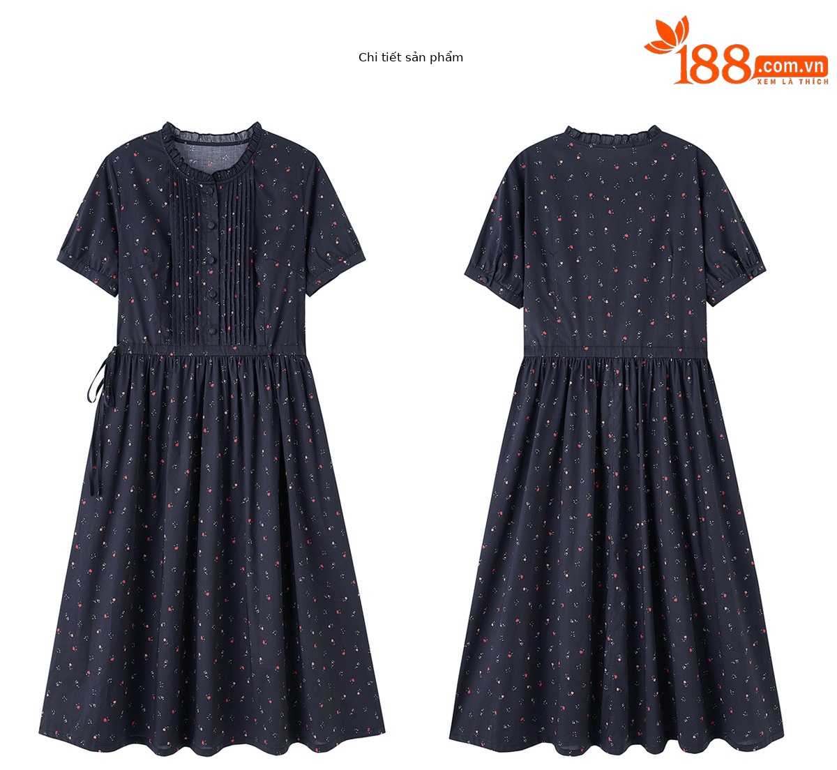 Đầm maxi nữ thắt eo in họa tiết hoa cổ điển tay ngắn — Xanh lông mòng đen chi tiết 21