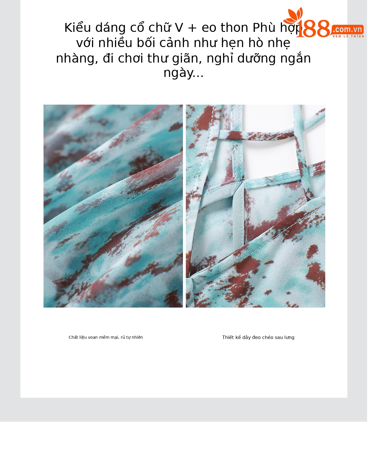 Đầm maxi nữ cổ V tay lá sen chất liệu chiffon in hoa nhí — xanh lam chi tiết 9