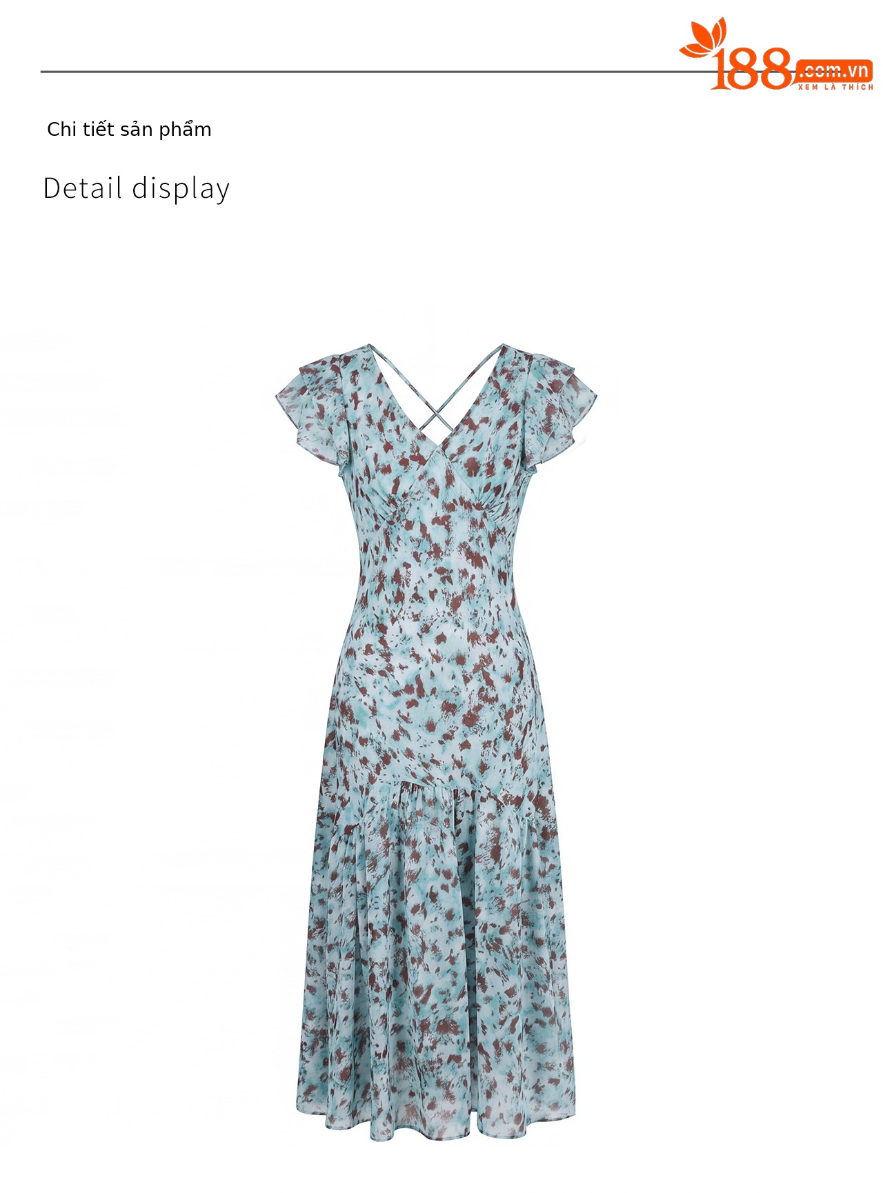 Đầm maxi nữ cổ V tay lá sen chất liệu chiffon in hoa nhí — xanh lam chi tiết 16