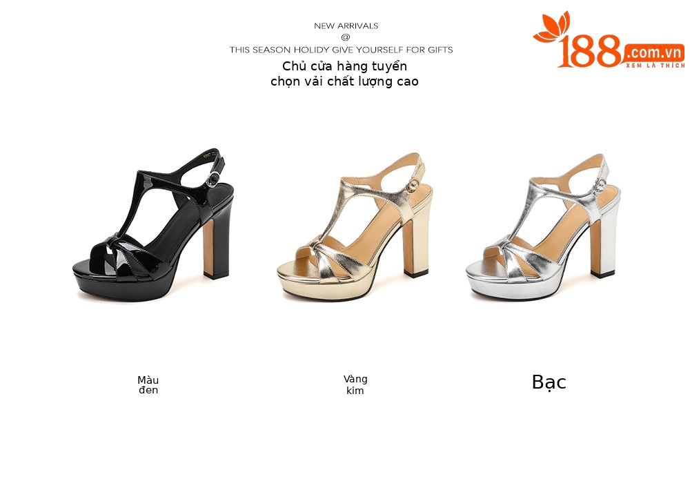 Sandal cao gót nữ quai chéo hở mũi phong cách Pháp, gót vuông 9 cm, đế dày platform — màu đen, màu vàng, bạc chi tiết 4