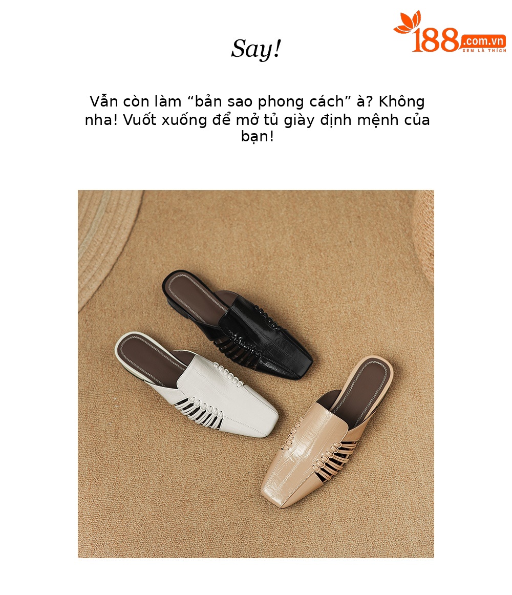Dép sandal nữ quai chữ V bệt mũi tròn phong cách vintage — đen chi tiết 3