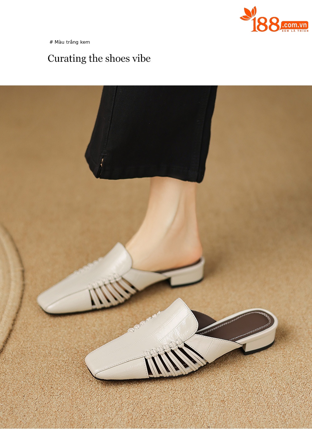 Dép sandal nữ quai chữ V bệt mũi tròn phong cách vintage — đen chi tiết 6