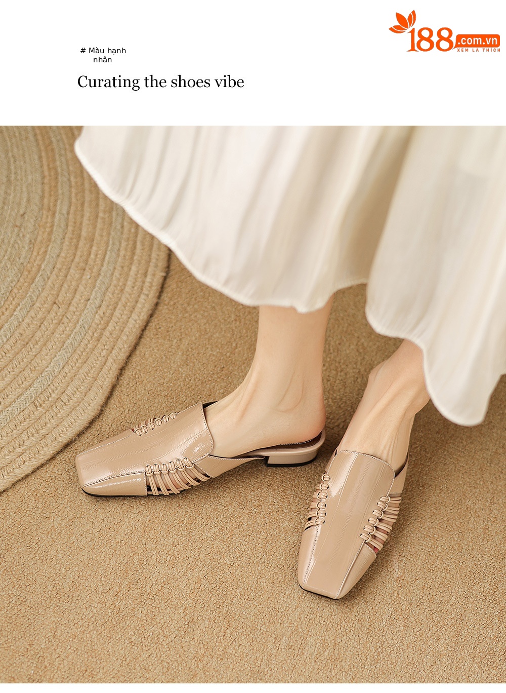Dép sandal nữ quai chữ V bệt mũi tròn phong cách vintage — đen chi tiết 8