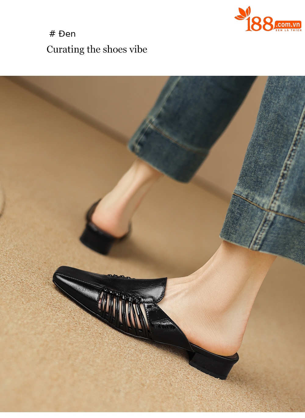 Dép sandal nữ quai chữ V bệt mũi tròn phong cách vintage — đen chi tiết 26