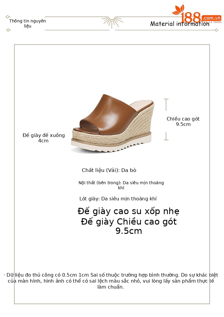 Sandal cao gót nữ hở mũi đế xuồng đan rơm phong cách La Mã — màu nâu, màu trắng ngà chi tiết 2