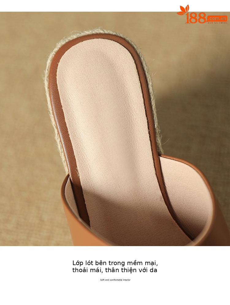 Sandal cao gót nữ hở mũi đế xuồng đan rơm phong cách La Mã — màu nâu, màu trắng ngà chi tiết 13