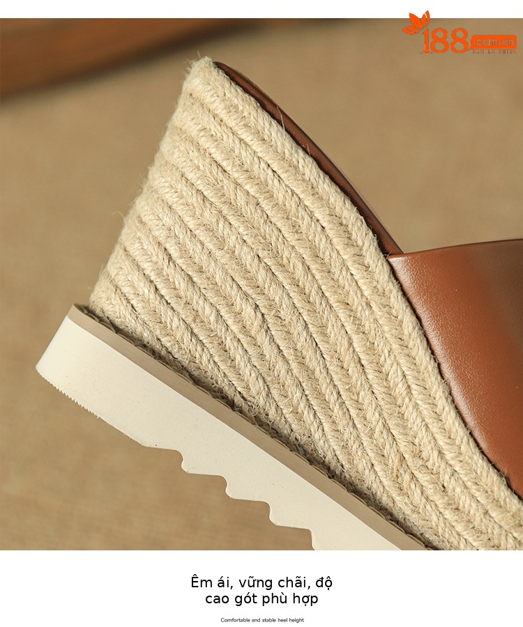 Sandal cao gót nữ hở mũi đế xuồng đan rơm phong cách La Mã — màu nâu, màu trắng ngà chi tiết 14