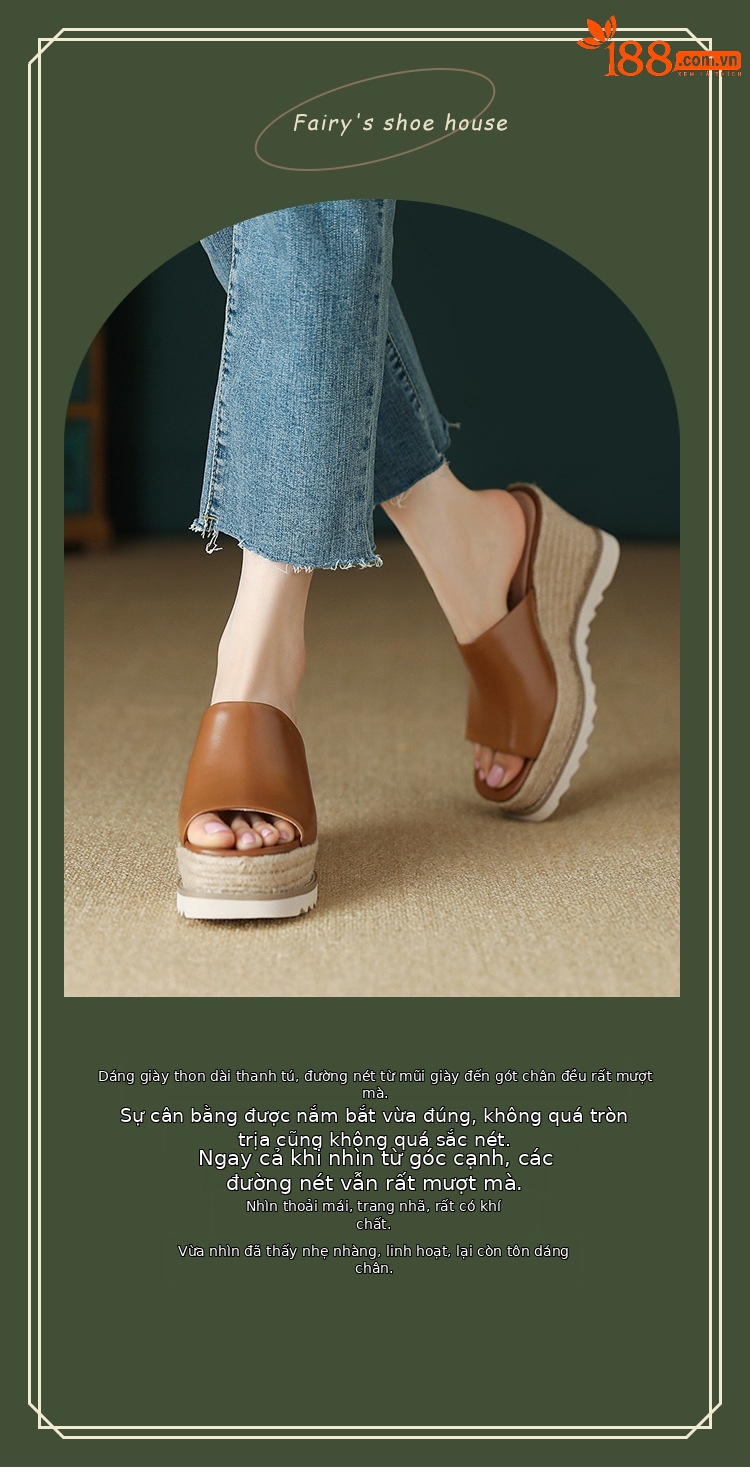 Sandal cao gót nữ hở mũi đế xuồng đan rơm phong cách La Mã — màu nâu, màu trắng ngà chi tiết 1