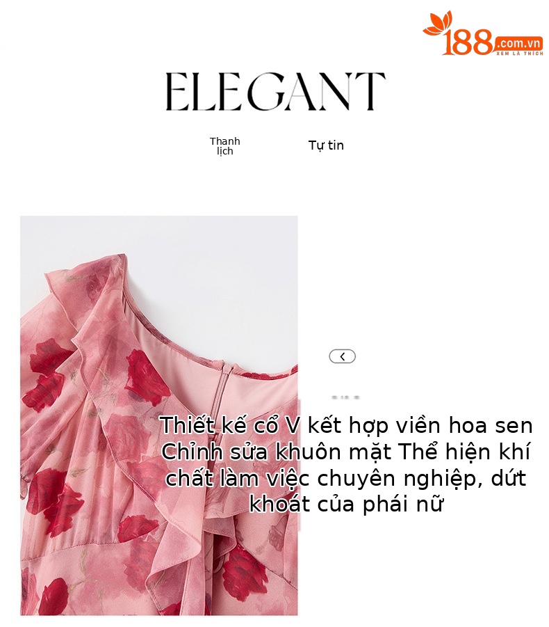 Đầm maxi nữ hoa hồng cổ V tay ngắn thắt eo — Hồng lãng mạn chi tiết 8