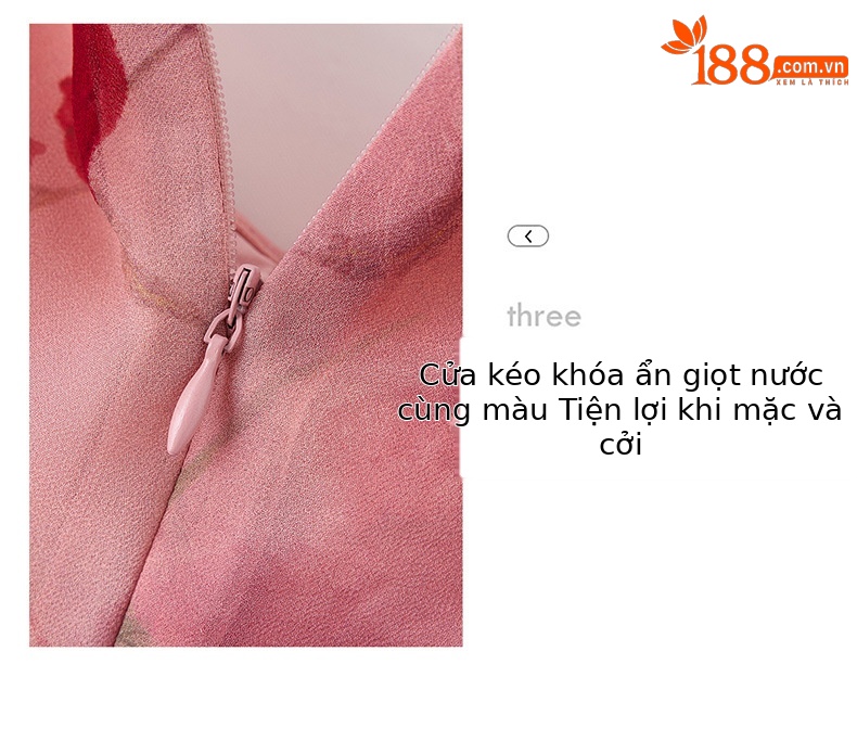 Đầm maxi nữ hoa hồng cổ V tay ngắn thắt eo — Hồng lãng mạn chi tiết 10