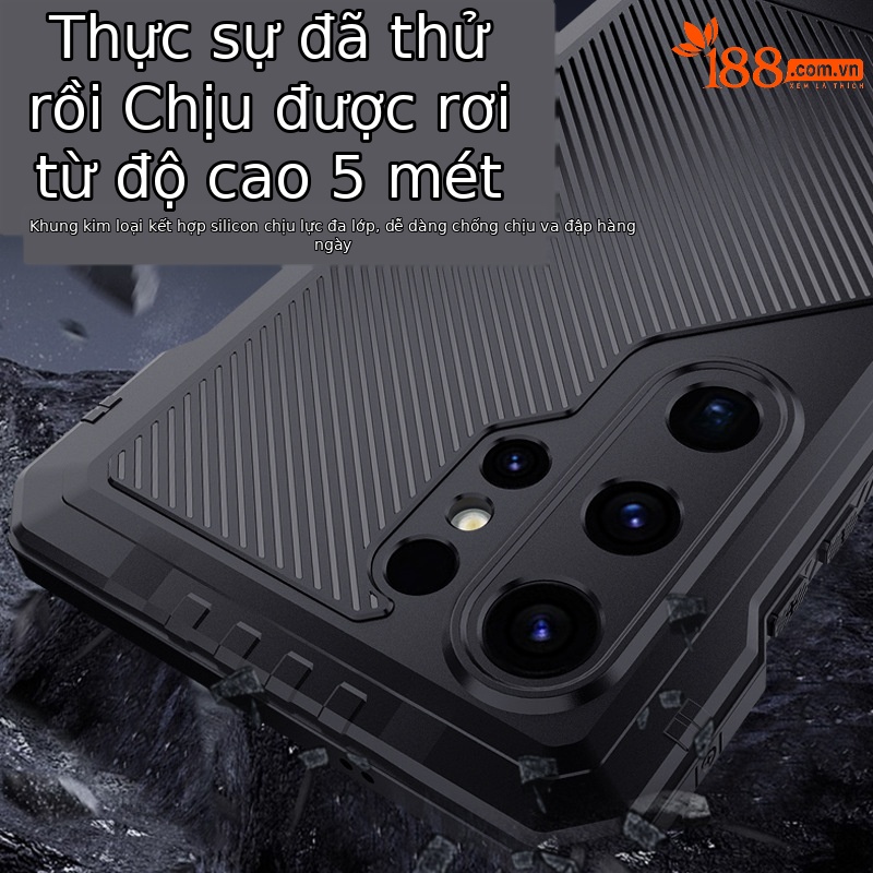 Ốp lưng kim loại chống sốc cho Samsung S25 Ultra, S25 Plus, S24 Ultra, S26 Ultra – có giá đỡ, chống bụi, chống rơi, thiết kế full wrap bảo vệ toàn diện — đen, đỏ