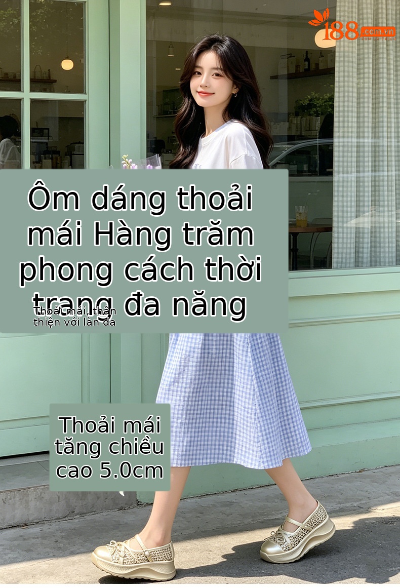 Giày sneaker nữ chunky đế dày dệt kim thoáng khí, phong cách Hàn Quốc, quai chéo, đế dày — Trắng 5097, Vàng 5097, Đen 5097 chi tiết 1