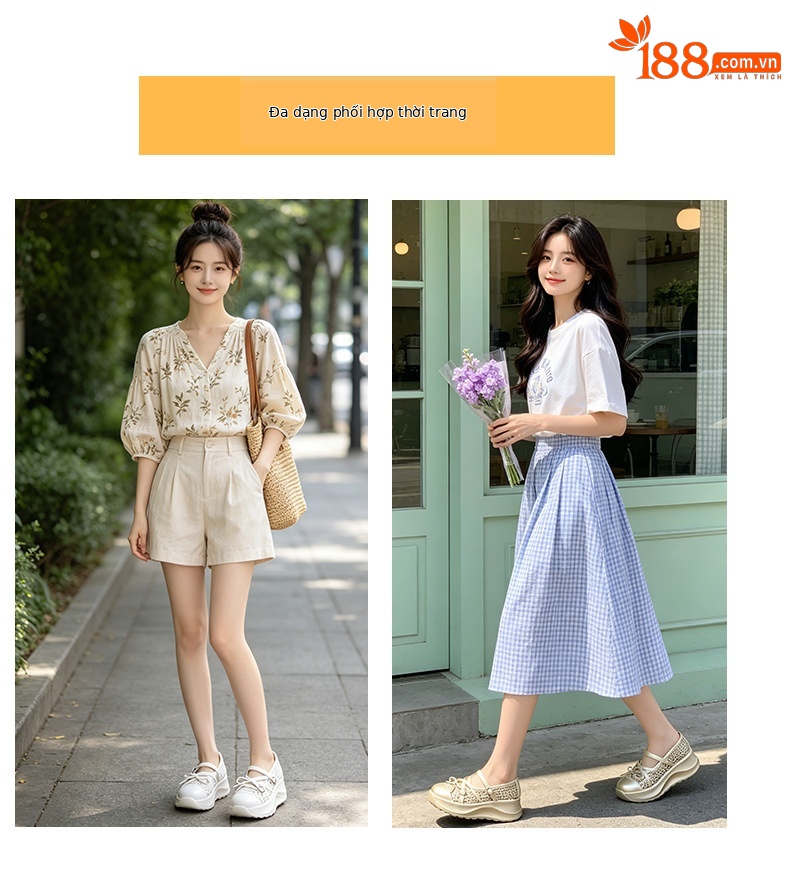 Giày sneaker nữ chunky đế dày dệt kim thoáng khí, phong cách Hàn Quốc, quai chéo, đế dày — Trắng 5097, Vàng 5097, Đen 5097 chi tiết 6