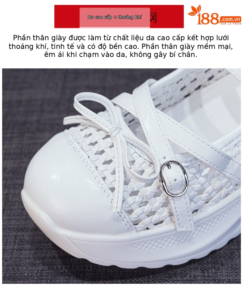 Giày sneaker nữ chunky đế dày dệt kim thoáng khí, phong cách Hàn Quốc, quai chéo, đế dày — Trắng 5097, Vàng 5097, Đen 5097 chi tiết 7