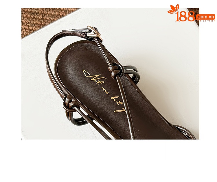 Sandal nữ quai mảnh buộc chéo gót trung bình phong cách Hàn Quốc — màu nâu chi tiết 11
