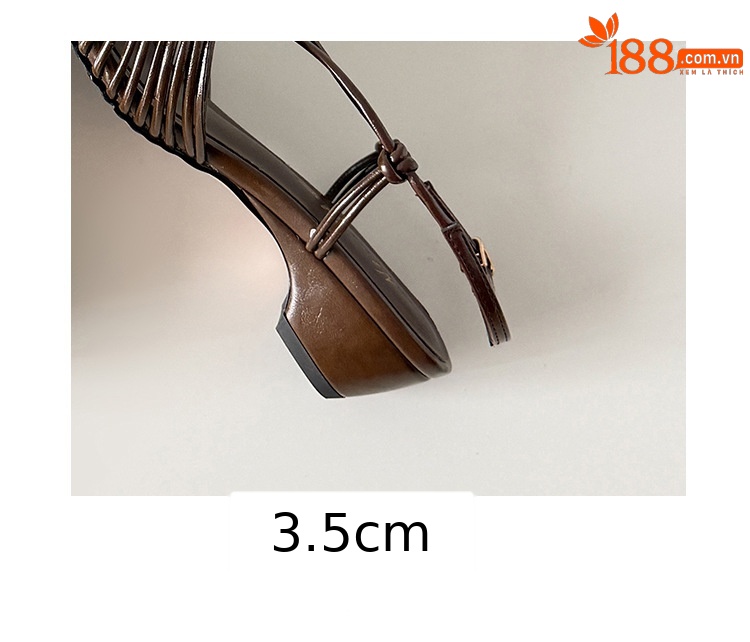 Sandal nữ quai mảnh buộc chéo gót trung bình phong cách Hàn Quốc — màu nâu chi tiết 12