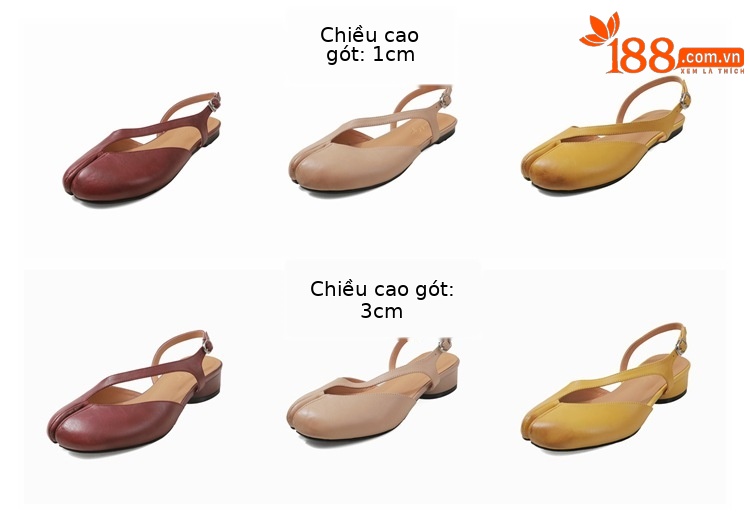 Sandal nữ da trâu chia ngón chân mũi trùm đế bệt — Đỏ (cao 1cm) chi tiết 5
