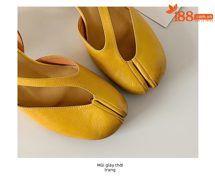 Sandal nữ da trâu chia ngón chân mũi trùm đế bệt — Đỏ (cao 1cm) chi tiết 8