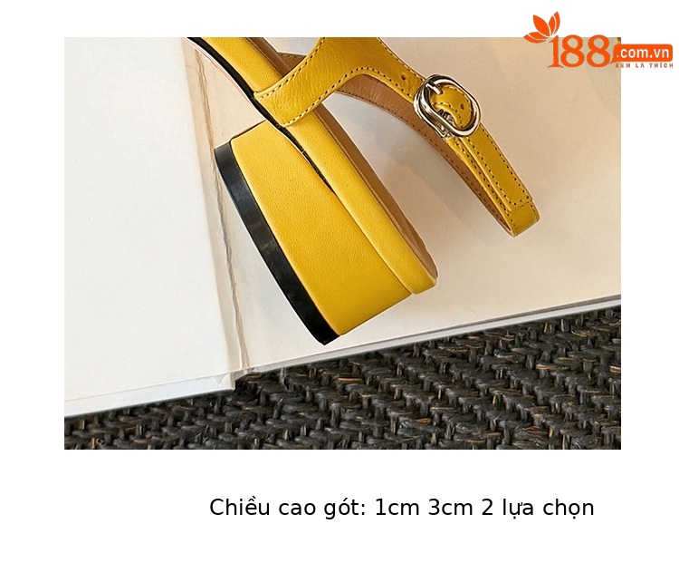 Sandal nữ da trâu chia ngón chân mũi trùm đế bệt — Đỏ (cao 1cm) chi tiết 10