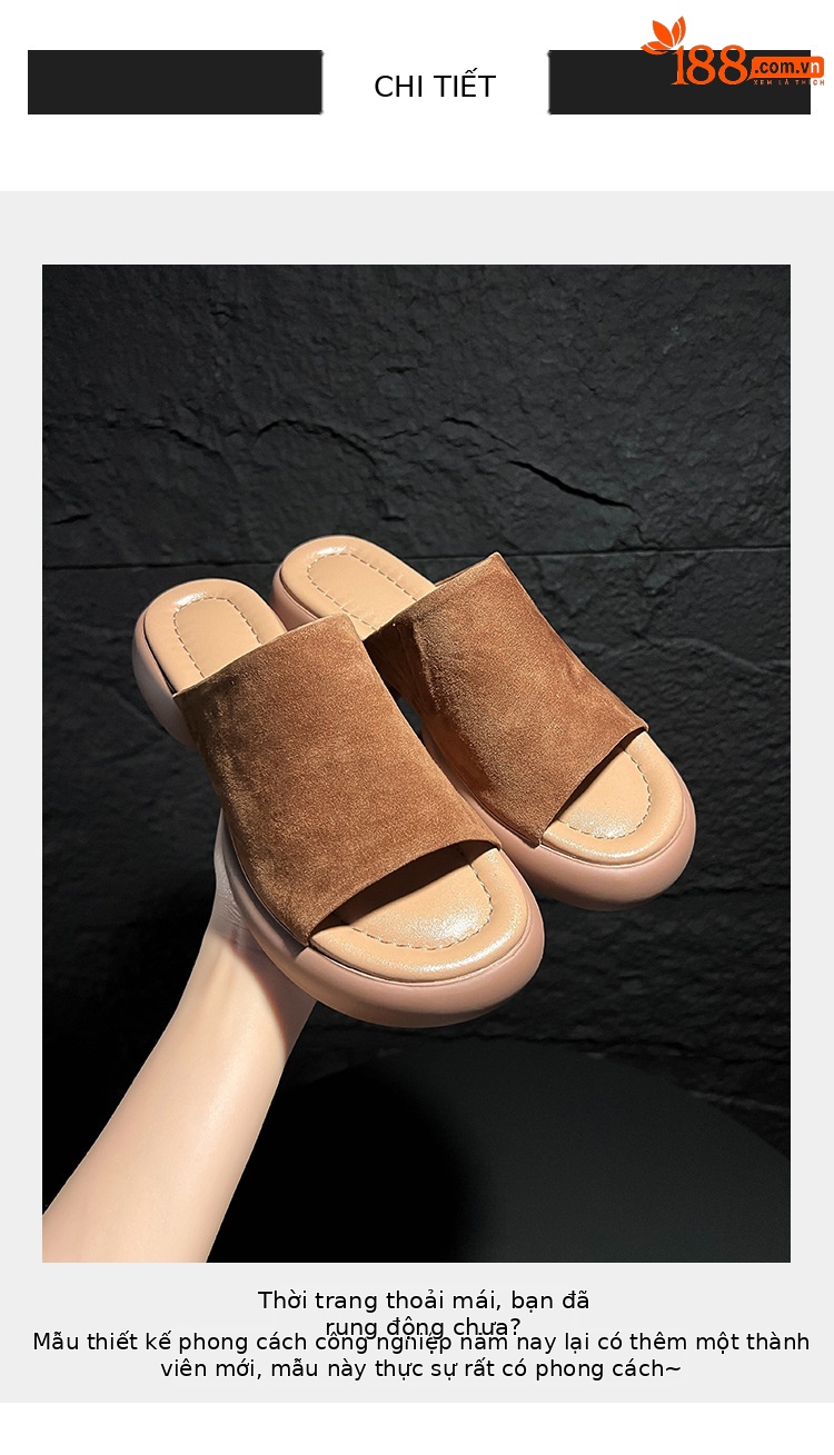 Dép sandal nữ quai ngang đế dày gót 5 cm, mềm êm, đi biển hè — xanh lam, nâu sẫm chi tiết 2
