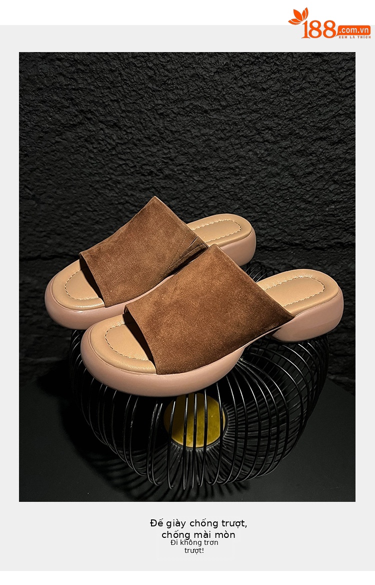 Dép sandal nữ quai ngang đế dày gót 5 cm, mềm êm, đi biển hè — xanh lam, nâu sẫm chi tiết 5