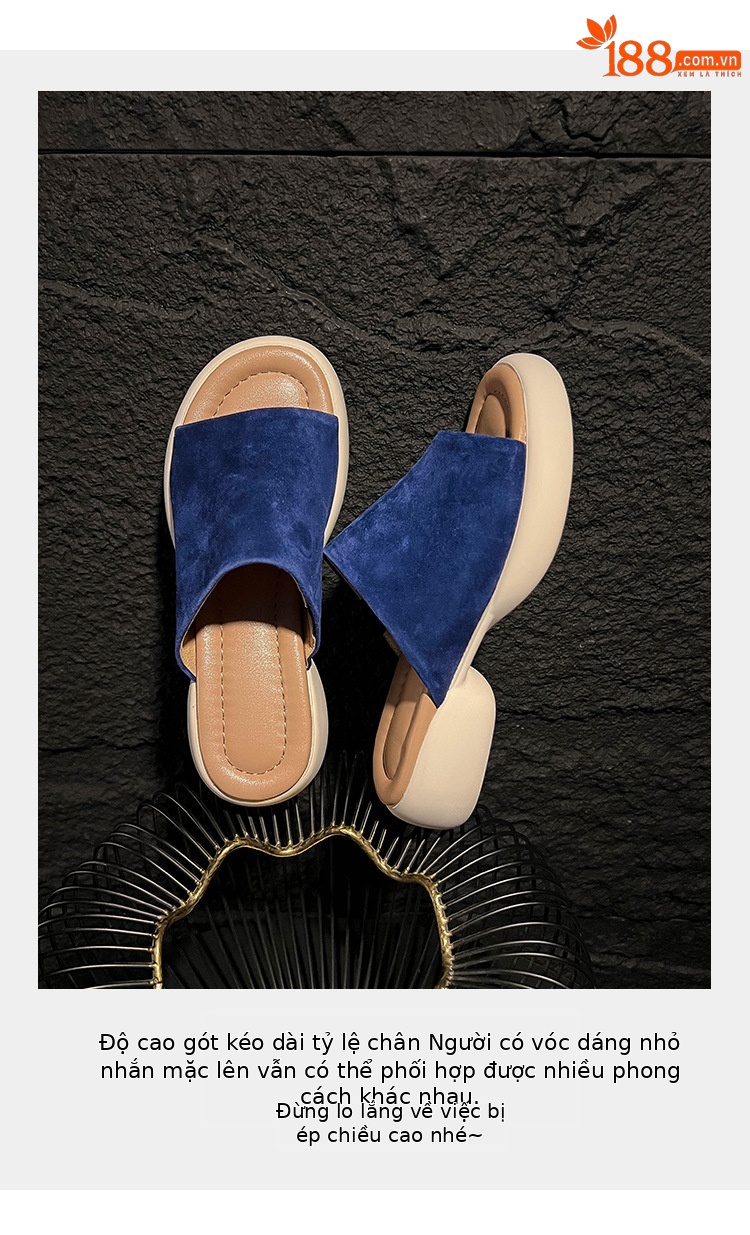 Dép sandal nữ quai ngang đế dày gót 5 cm, mềm êm, đi biển hè — xanh lam, nâu sẫm chi tiết 6