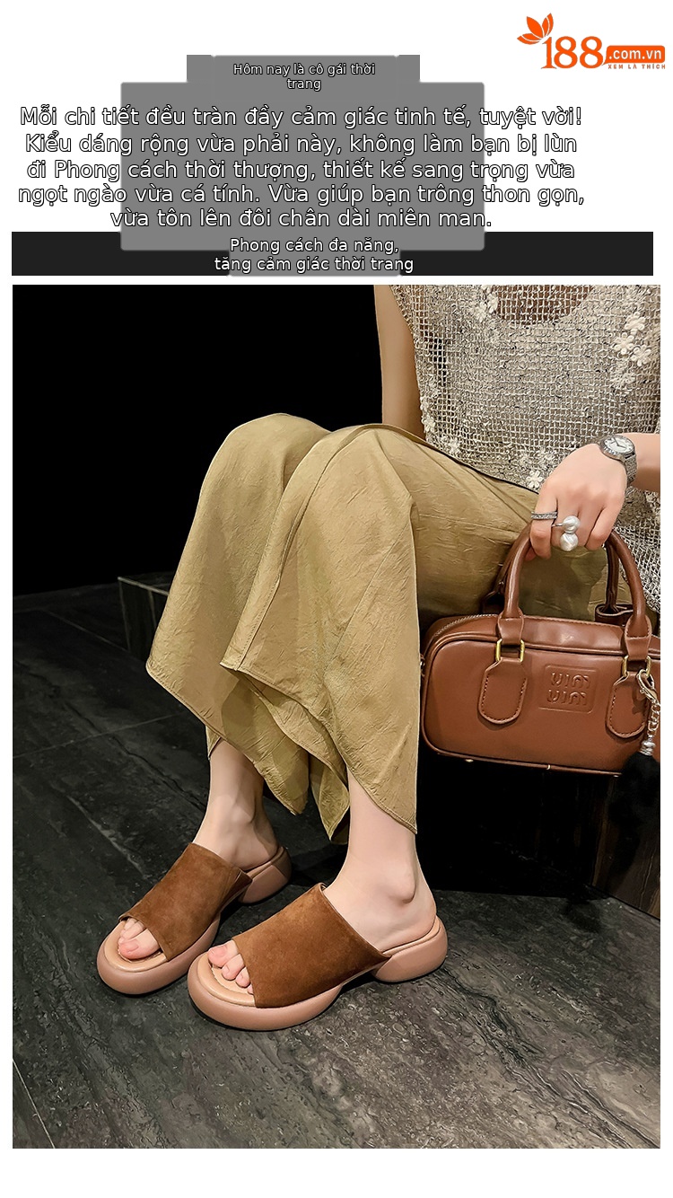 Dép sandal nữ quai ngang đế dày gót 5 cm, mềm êm, đi biển hè — xanh lam, nâu sẫm chi tiết 1