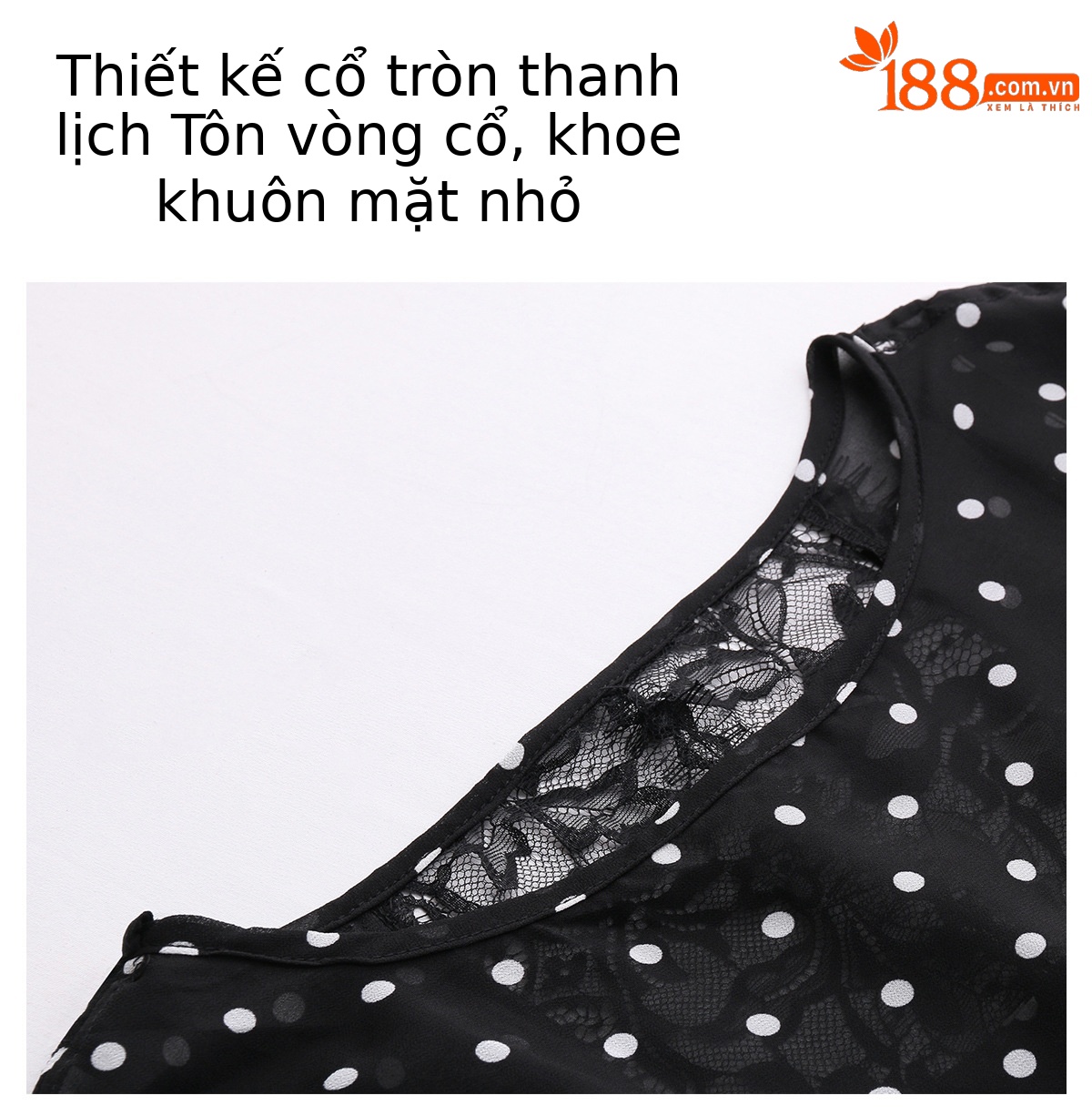 Đầm chữ A eo thắt dây tay ngắn cổ điển dáng midi — màu đen, Điểm sóng chi tiết 8