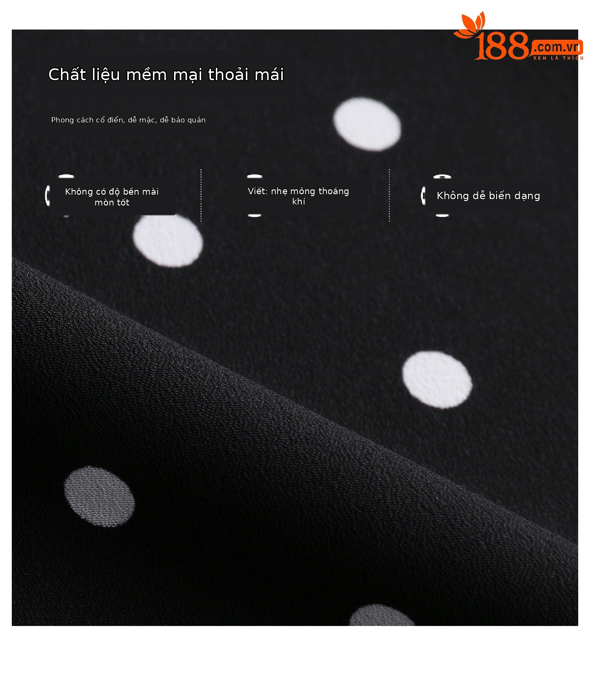 Đầm chữ A eo thắt dây tay ngắn cổ điển dáng midi — màu đen, Điểm sóng chi tiết 9