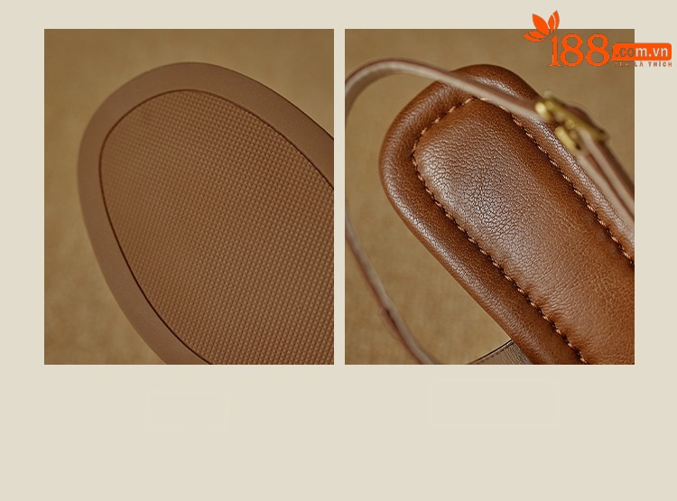 Sandal hở mũi nữ quai ngang gót thấp phong cách La Mã đơn giản — màu nâu chi tiết 7