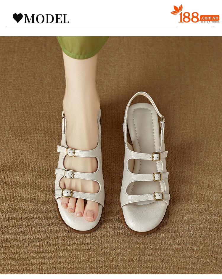 Sandal hở mũi nữ quai ngang gót thấp phong cách La Mã đơn giản — màu nâu chi tiết 11