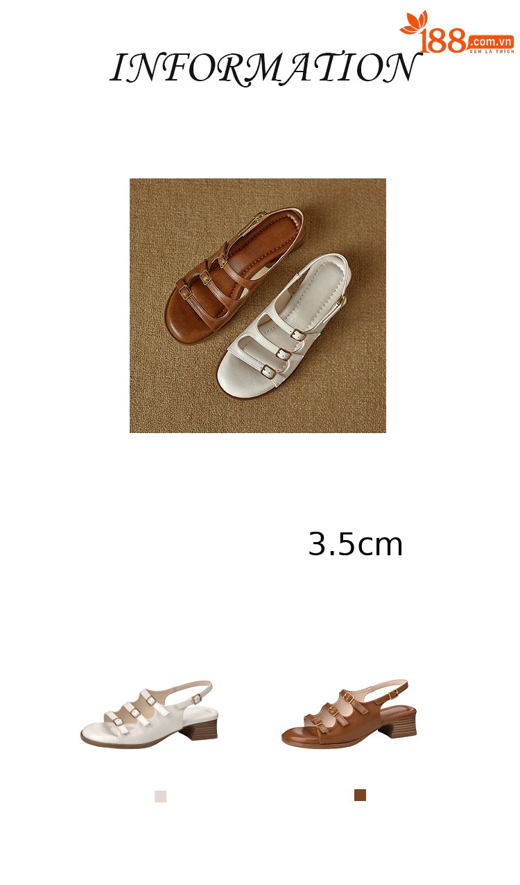 Sandal hở mũi nữ quai ngang gót thấp phong cách La Mã đơn giản — màu nâu chi tiết 3