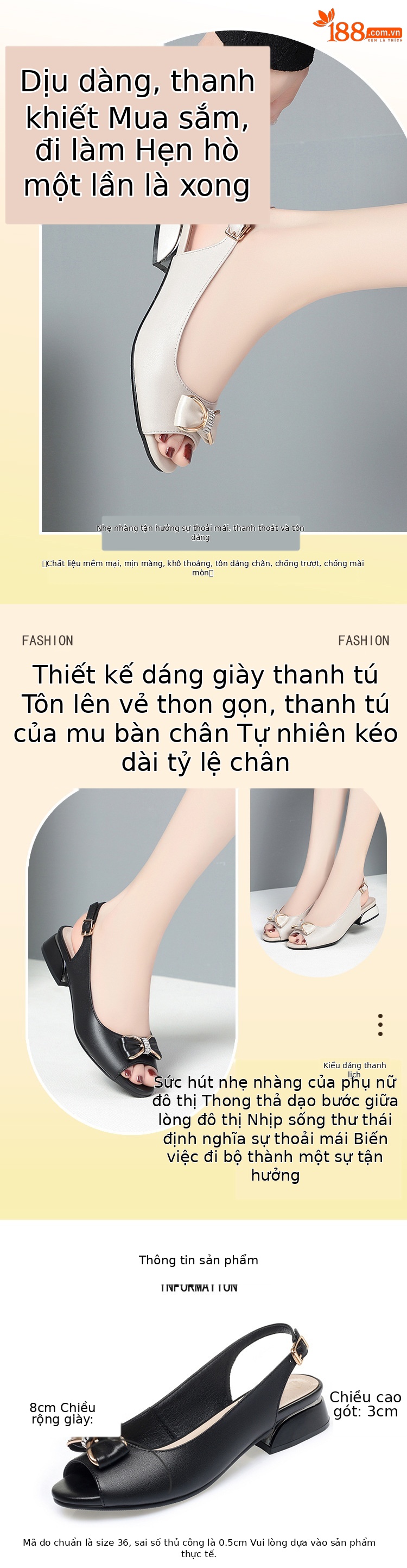 Sandal nữ da thật mũi hở gót thấp đế mềm phong cách thời trang — màu đen chi tiết 1