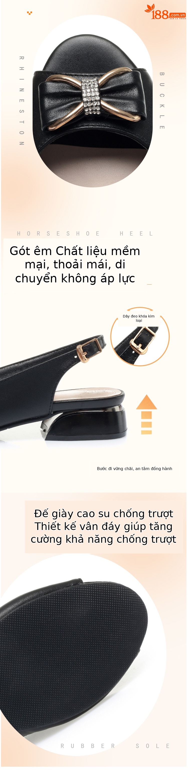 Sandal nữ da thật mũi hở gót thấp đế mềm phong cách thời trang — màu đen chi tiết 2