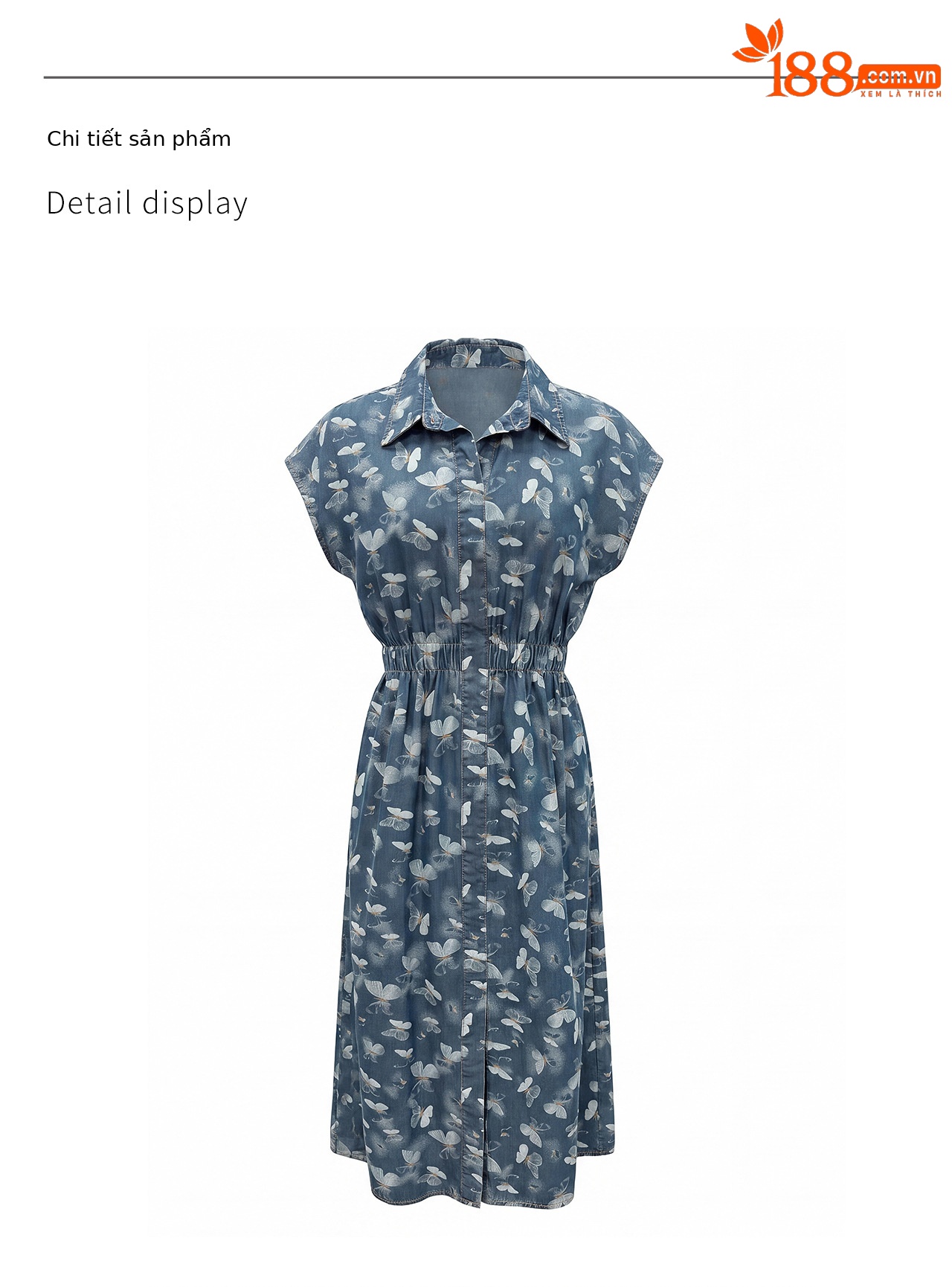 Đầm maxi nữ in họa tiết hoa bướm chất denim nhẹ thắt eo — Cao bồi xanh chi tiết 17