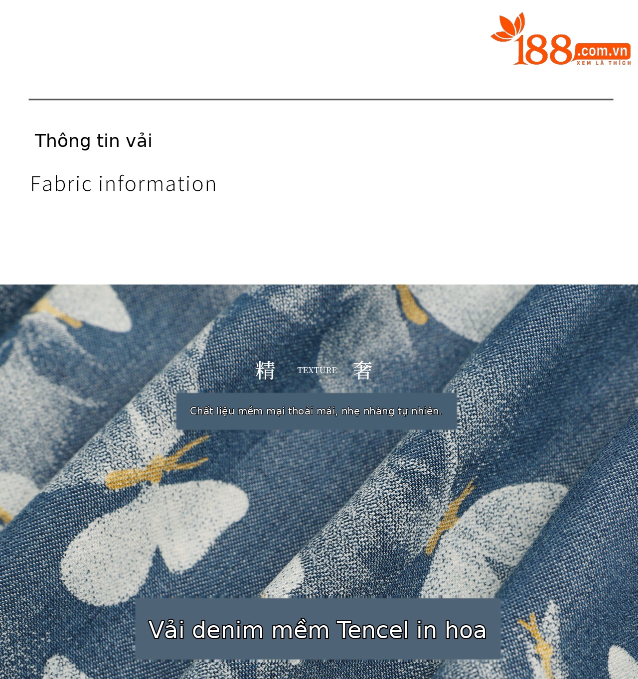 Đầm maxi nữ in họa tiết hoa bướm chất denim nhẹ thắt eo — Cao bồi xanh chi tiết 5