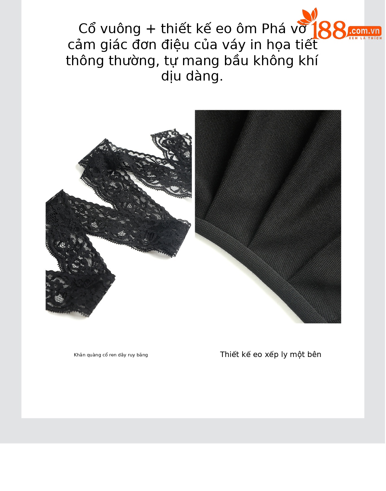 Đầm maxi nữ thắt eo ren ruy băng phong cách Pháp — màu đen chi tiết 9