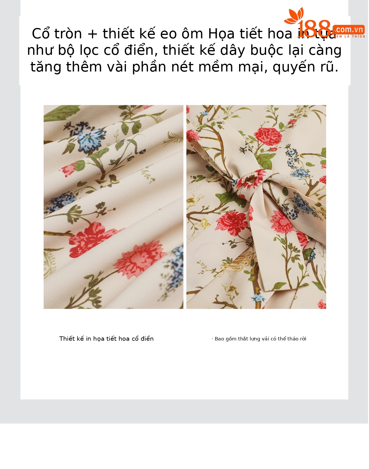 Đầm in họa tiết tay ngắn thiết kế thắt lưng eo — màu đen chi tiết 9