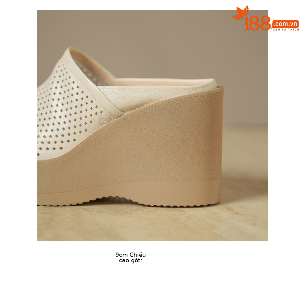 Dép sandal cao gót nữ da cừu đế xuồng mũi hở quai ngang — màu trắng ngà chi tiết 19