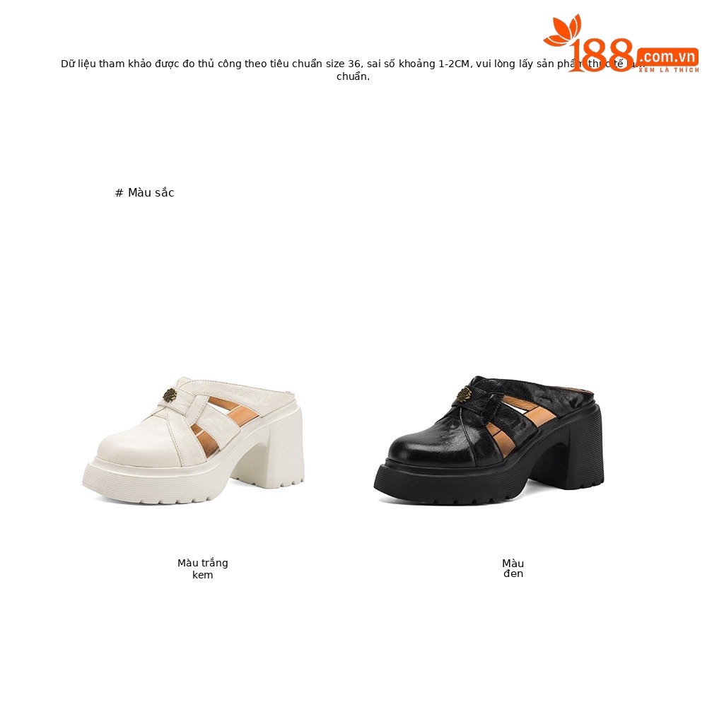 Sandal cao gót nữ mũi kín hở mũi đế dày gót thô 9 cm — màu đen, màu trắng ngà chi tiết 4