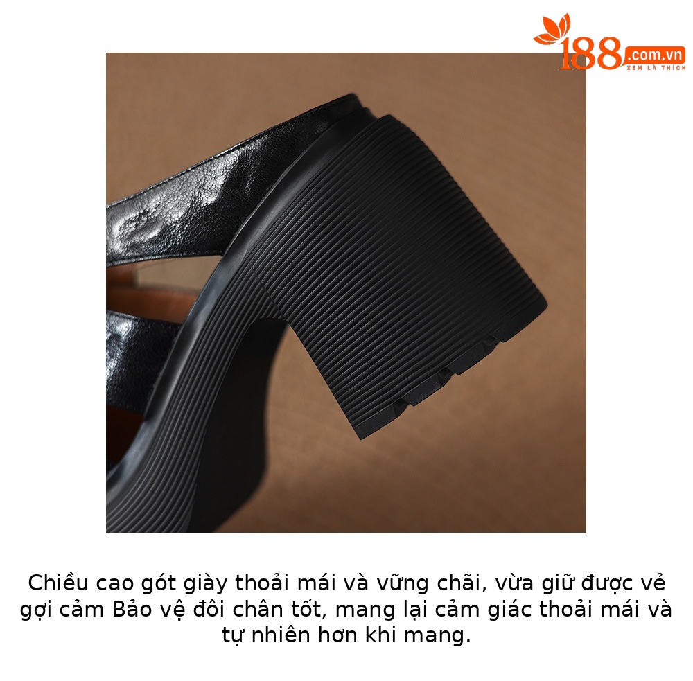 Sandal cao gót nữ mũi kín hở mũi đế dày gót thô 9 cm — màu đen, màu trắng ngà chi tiết 7