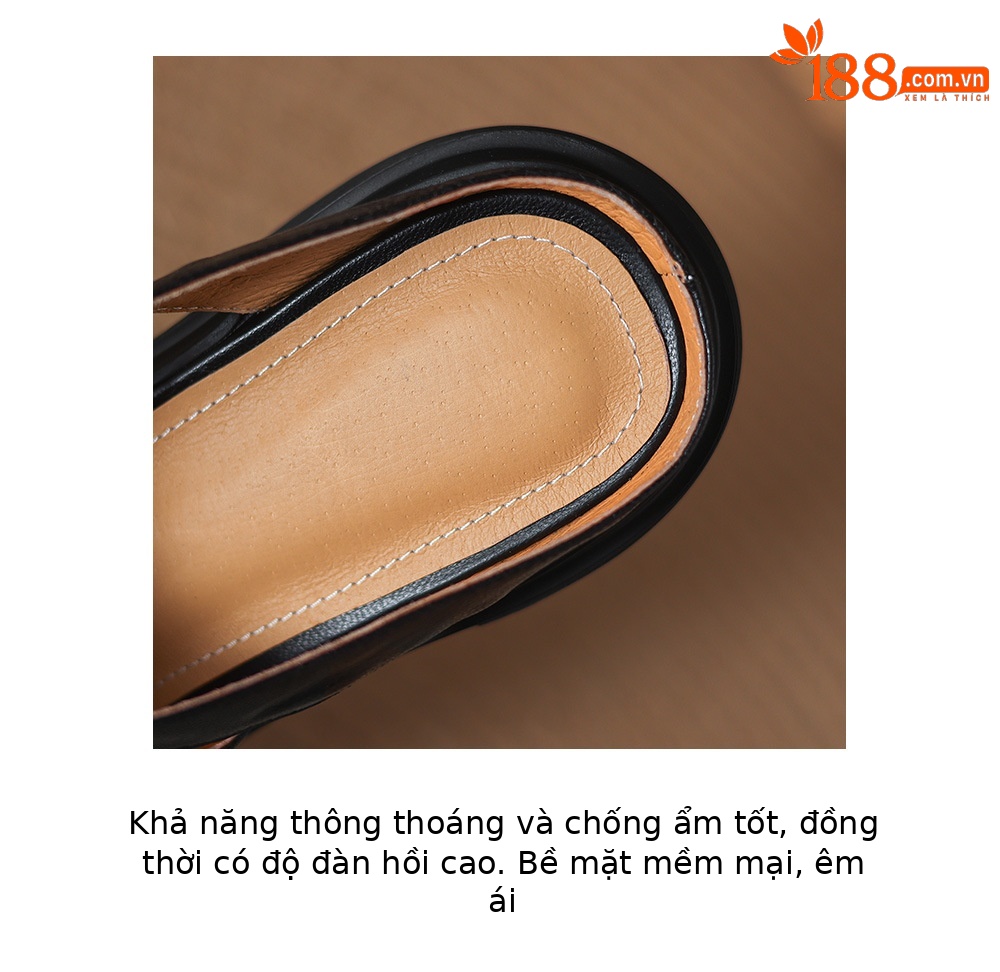 Sandal cao gót nữ mũi kín hở mũi đế dày gót thô 9 cm — màu đen, màu trắng ngà chi tiết 9