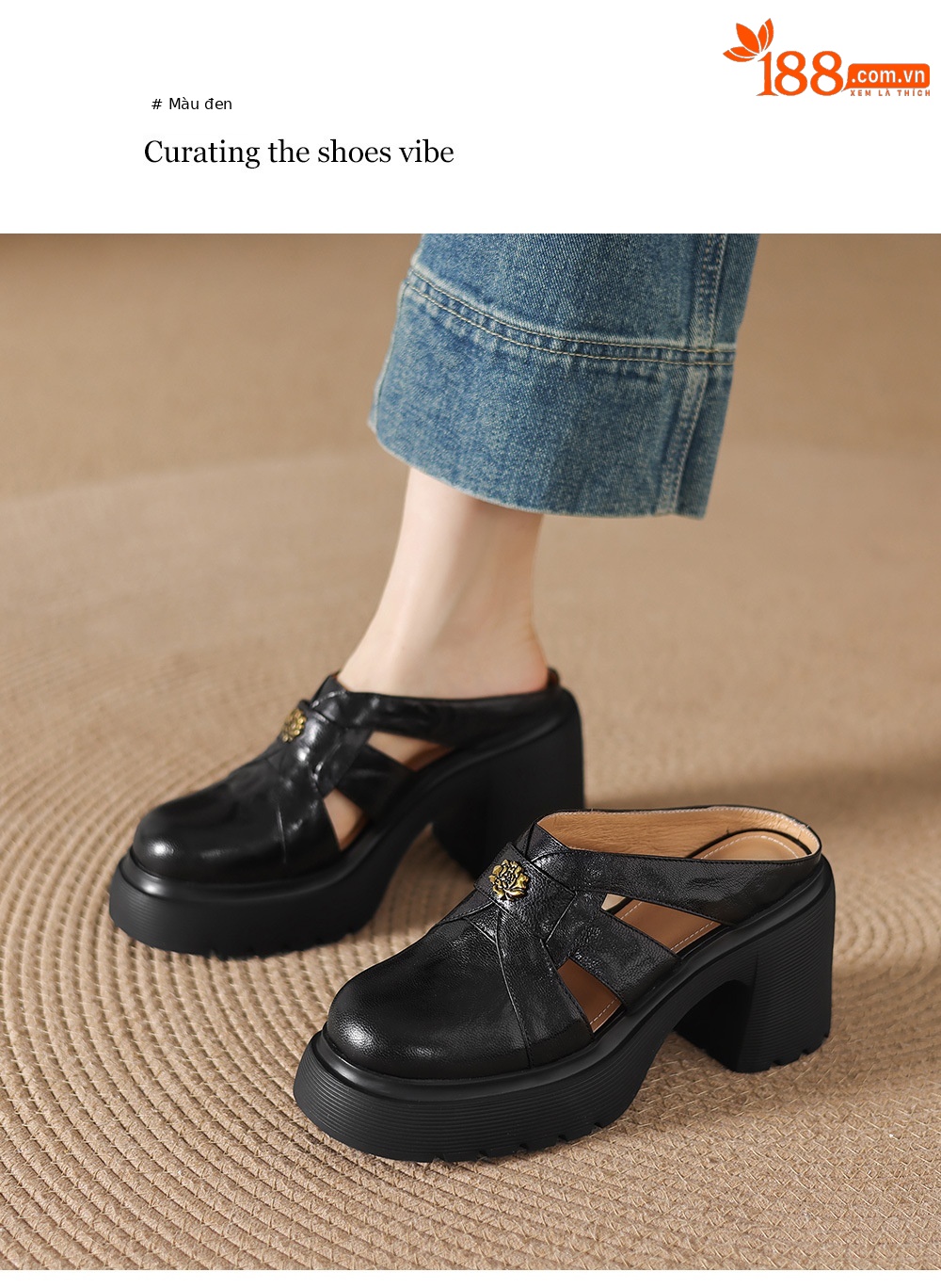 Sandal cao gót nữ mũi kín hở mũi đế dày gót thô 9 cm — màu đen, màu trắng ngà chi tiết 17