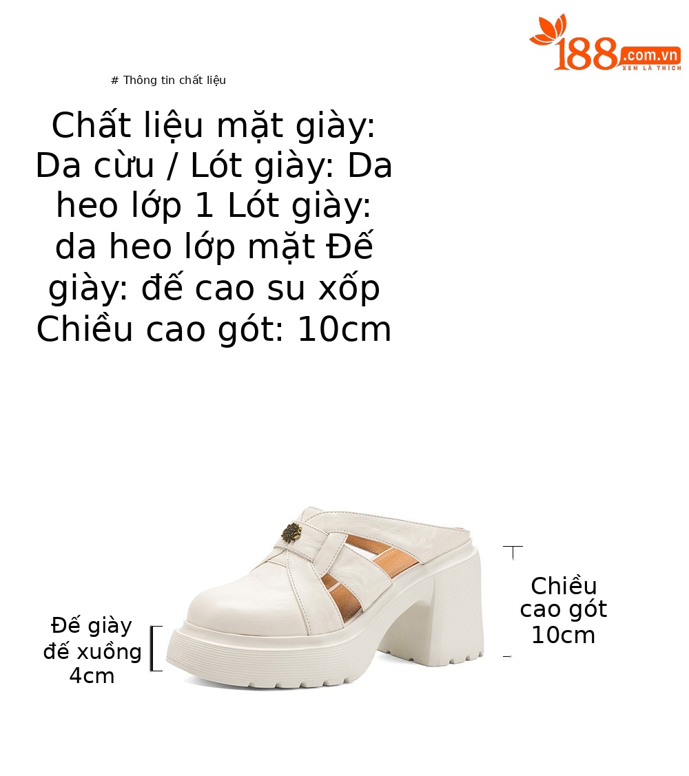 Sandal cao gót nữ mũi kín hở mũi đế dày gót thô 9 cm — màu đen, màu trắng ngà chi tiết 3