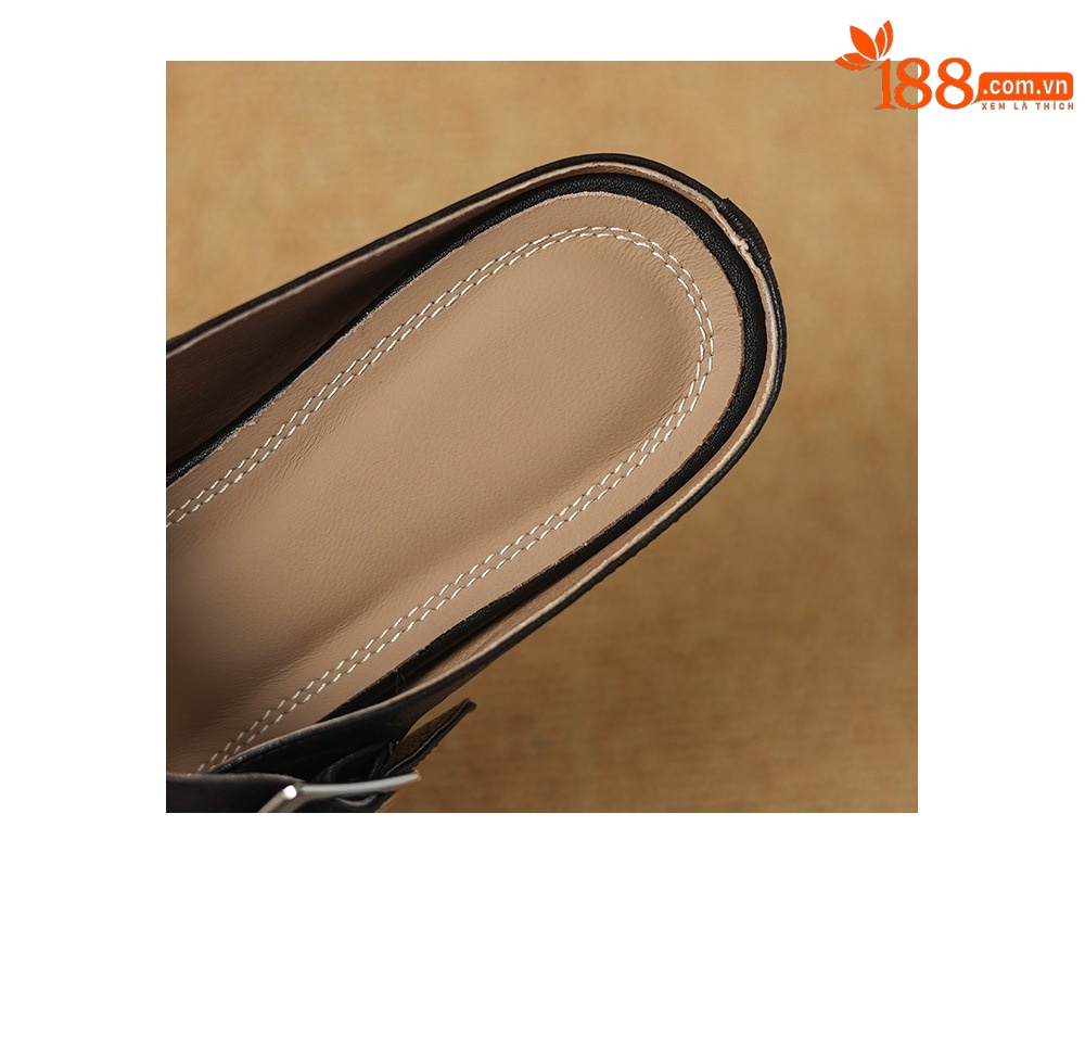 Dép nữ quai chữ T mũi nhọn kiểu vintage, đế bệt, size 34–41 — đen chi tiết 12